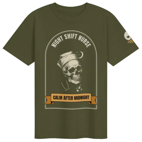 Night Shift Nurse Skull Tee: Calm After Midnight