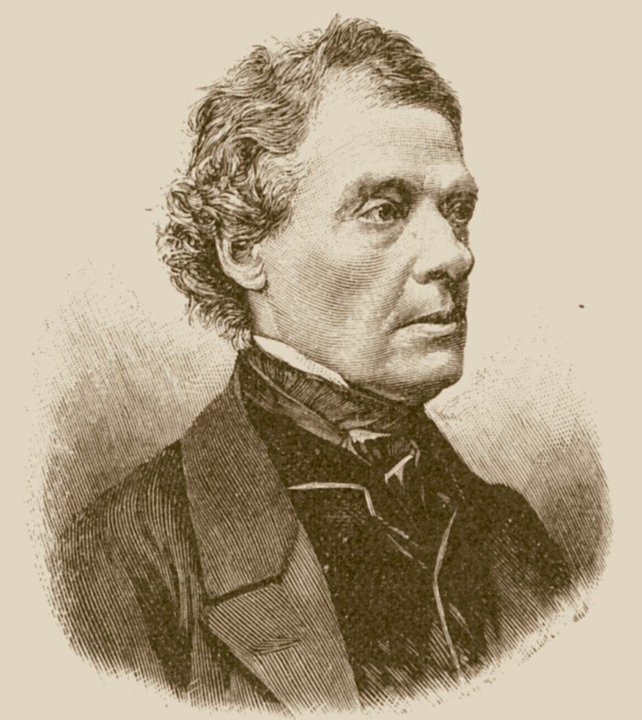 Engraved portrait of Josef Hyrtl, an older man with wavy swept-back hair in a dark coat and high collar, his face turned three-quarters toward the right