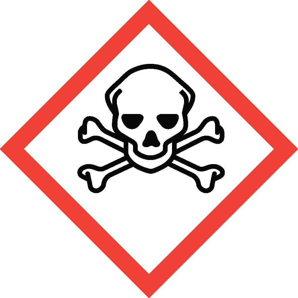 A hazard pictogram: a black skull and crossed bones inside a white diamond with a red border