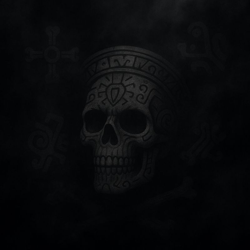 We Dig Skulls Aztec Heritage Skull Motif with Pre-Columbian Patterns in Mist