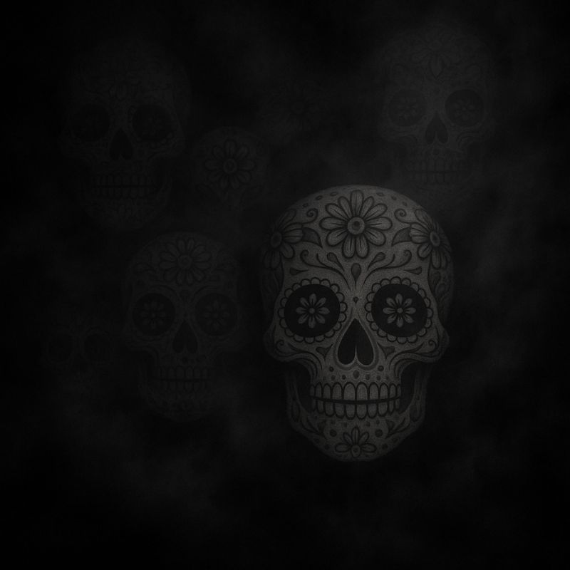 We Dig Skulls Day of the Dead Calavera Skull Motifs in Smoky Mist