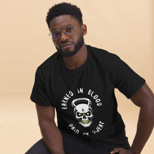 FORGED IN BLOOD PAID IN SWEAT - Kettlebell Skull Unisex Classic Tee - Image 4