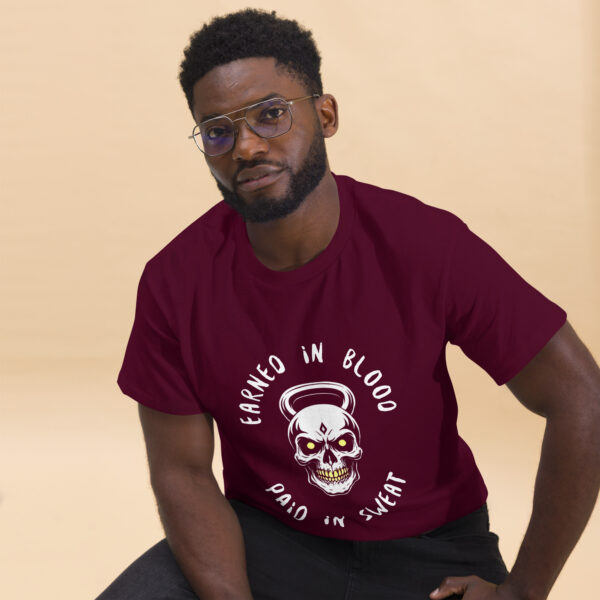 FORGED IN BLOOD PAID IN SWEAT - Kettlebell Skull Unisex Classic Tee - Image 2
