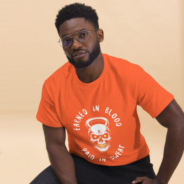 FORGED IN BLOOD PAID IN SWEAT - Kettlebell Skull Unisex Classic Tee - Image 26